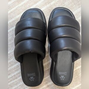 Black Leather Slides